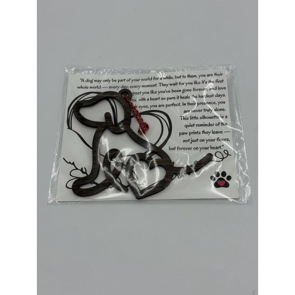 Dark Brown Wood Lasered Image Of Dog With Saying